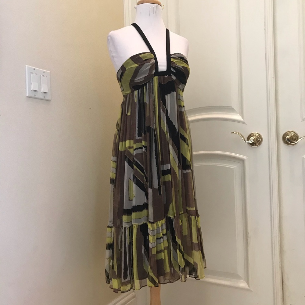 Mint by Jodi Arnold silk avocado/black midi dress